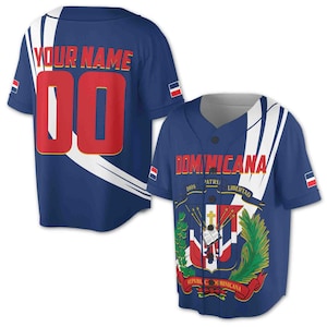 Personalizza Nome Bandiera Repubblica Dominicana Maglia da baseball blu S-5XL