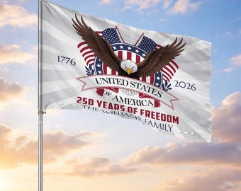Personalized Family Name United States 250 Years of Freedom Majestic Eagle House Flag