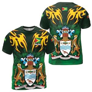 Custom Name Patriotic Guyana Coat of Arms Men&#39;s T-shirt S-5XL