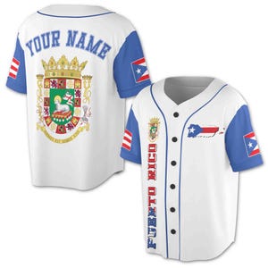 Custom Name Puerto Rico Puerto Rican Flag Coat of Arms Baseball Jersey S-5XL