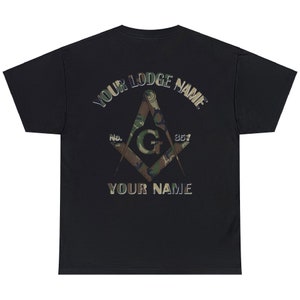 Custom Name Lodge Number Masonic Camo Square and Compass, Freemason (ON BACK) Unisex T-shirt Sweatshirt Hoodie