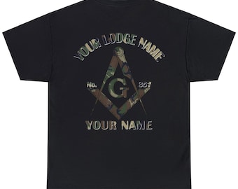 Camiseta de camuflaje masónico personalizada: Número de logia, escuadra y compás