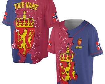 Custom Name Norway Coat Of Arms Baseball Jersey S-5XL