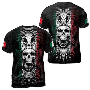 Ancient Mexico Skull Aztec Tattoo Tribal Pattern Grunge Men&#39;s T-shirt S-5XL