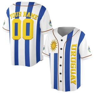 Camiseta de béisbol patriótica con escudo de armas y bandera de Uruguay, nombre y número personalizados, tallas S a 5XL