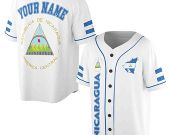 Personalized Nicaragua Flag Coat of Arms Kid Youth Adult Baseball Jersey S-5XL