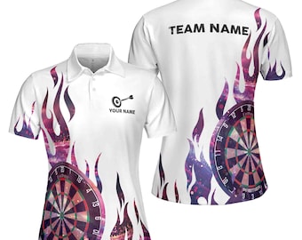 Polo para mujer con estampado de dardos en llamas y nombre personalizado (tallas S-5XL)