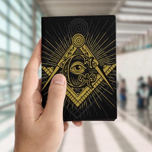 Customized Masonic Symbol Freemasonry All Seeing Eye Black Blue Leather Passport Wallet