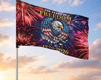 Customized Family Name 250 Years of Freedom Fireworks Eagle House Flag