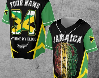 Personalized Name Number Jamaica Flag Lion Crocodile Coat of Arms Patriotic Baseball Jersey S-5XL