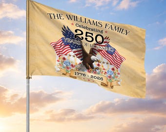 Customized Family Name 250 Years of Freedom Floral Eagle House Flag
