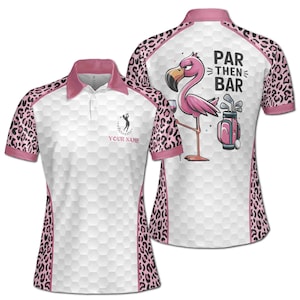 Polo de mujer con nombre personalizado, estampado de leopardo rosa y flamenco, tallas S a 5XL