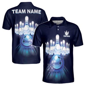 Custom Name Team Name Blue Bowling Lover Team Men&#39;s Polo Shirt