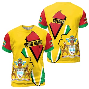 Custom Name Guyana Coat Of Arms Guyana Flag Men&#39;s T-shirt S-5XL