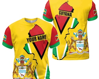 Custom Name Guyana Coat Of Arms Guyana Flag Men's T-shirt S-5XL