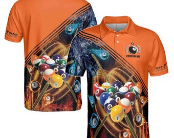 Personalized Orange Billiard Player Men's Polo Shirt S-5XL