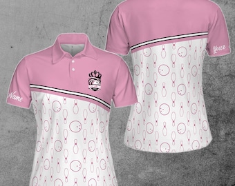 Customize Name Bowling Pins Pink Women's Polo Shirt S-5XL