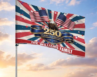 Customized Family Name America 250 Years of Freedom Patriotic Eagle House Flag