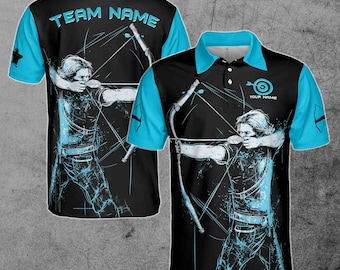 Custom Name Team Name Blue Archery Pattern Men's Polo Shirt S-5XL