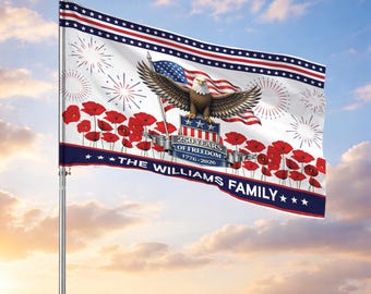 Customized Family Name 250 Years of Freedom Eagle Poppy Flower House Flag