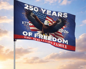Customized Family Name 250 Years of Freedom American Celebration Fireworks House Flag