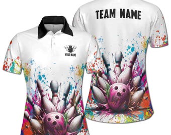 Personalized Colorful Spatter Bowling Strike Bowling Women&#39;s Polo Shirt S-5XL