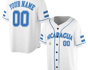 Personalized Name Number Nicaragua Flag Coat of Arms Kid Youth Adult Baseball Jersey S-5XL