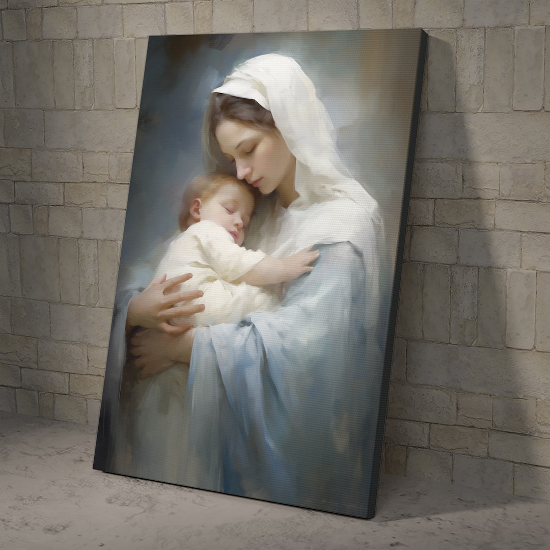 Virgin Mary and Jesus Canvas: Catholic Nativity Wall Art Poster - Etsy