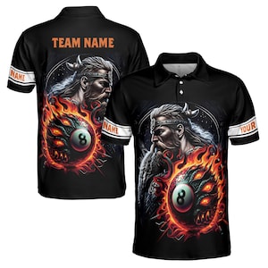 Custom Name Billiards 8 Balls Pool Viking Chieftain Men&#39;s Polo Shirt S-5XL