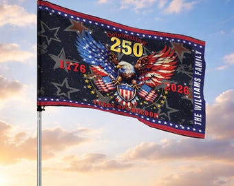 Customized Family Name 250 Years of Freedom Patriotic Eagle Star Pattern House Flag
