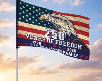 Customized Family Name Vintage Patriotic 250 Years of Freedom Rustic House Flag
