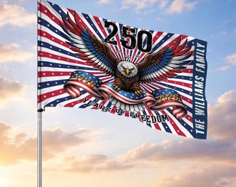 Customized Family Name 250 Years of Freedom Eagle House Flag