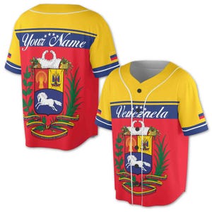 Personalize Name Venezuela Flag Coat of Arms Baseball Jersey S-5XL