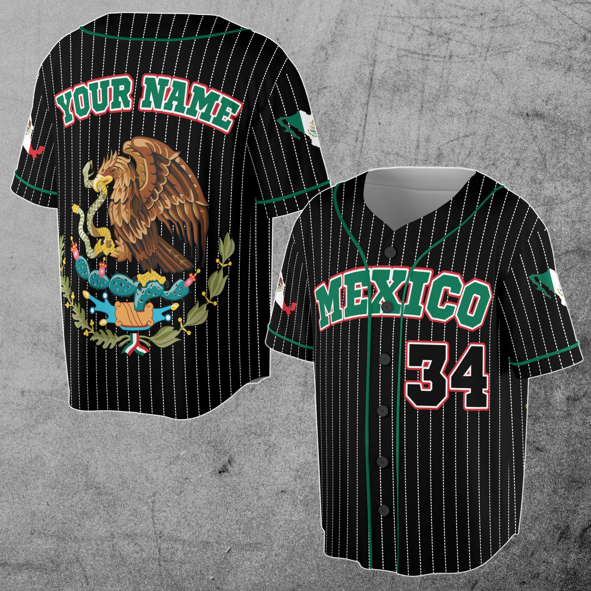 Discover Personalized Name Number Mexico Lover Mexican Eagle Coat Of Arms Flag Baseball Jersey