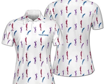 Custom Name Lady With Golf Women's Polo Shirt S-5XL
