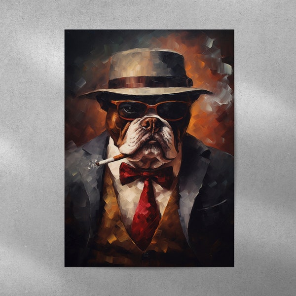 Bull Dog Wearing Suit Smoking Cigarette Digital, Instant Download, Printable File