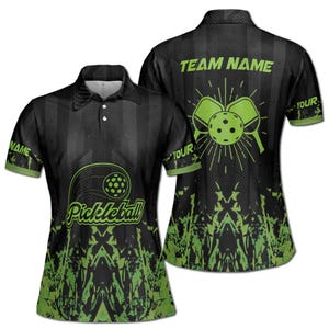 Personalisiertes Name Grün Spatter Pickleball Team Damen Poloshirt S-5XL