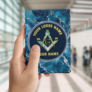 Customized Masonic Symbol Freemasonry Gem Surface Blue Leather Passport Wallet