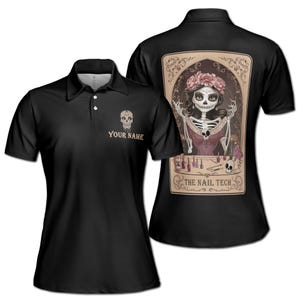 Nome personalizado crânio leopardo bandana cabeleireiro camisa polo feminina S-5XL