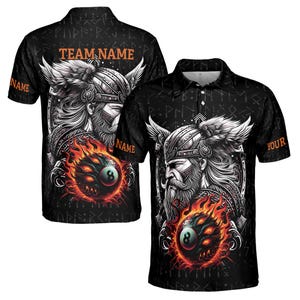Custom Name Billiards Team Pool Lover Viking PatternMen&#39;s Polo Shirt S-5XL
