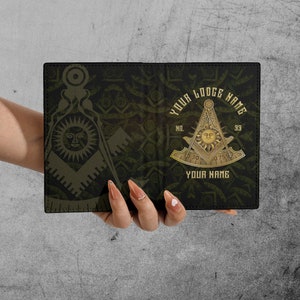 Custom Lodge Name Number Masonic Past Master Sun Freemason Leather Passport Holder