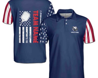 Custom Your Name And Team US Flag Pickleball Men's Polo Shirt S-5XL