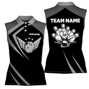 Black Retro Vintage Bowling Custom Bowling Team Women Sleeveless Polo XS-4XL