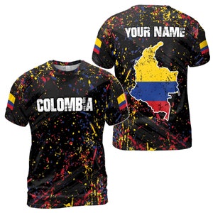Aangepaste naam kleurrijke verfspatten Colombia Colombia vlag heren-T-shirt S-5XL