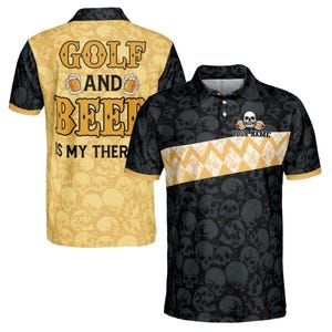 Custom Name Golf And Beer Is My Therapy Men&#39;s Polo Shirt S-5XL