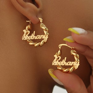 Custom Baby Name Earrings, Personalized Name Earring,  Baby Hoop Earrings, Nameplate Earrings,Gold Name Hoops, Custom Baby Jewelry Gift
