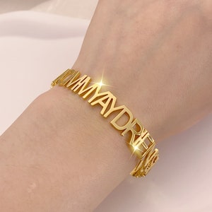 Custom Name Bangle, Letter Bangle, Personalized Bangle, 18K Gold Bangle for Women, Dainty Name Bangle, Initial Bangle, Jewelry Gift for Mom