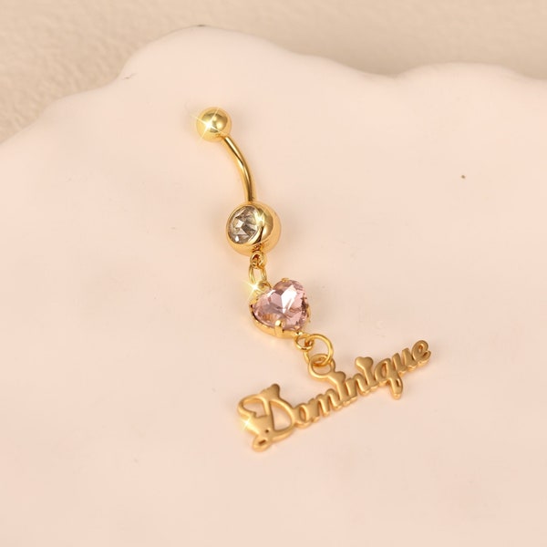 Birthstone Belly Ring, Custom Name Navel Ring, Gold Navel Ring, Personalized Belly Button Ring, Summer Jewelry, Birthday Gift,Gift for Her