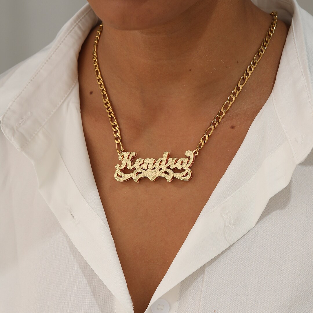 Double Plated Name Necklace, Custom Name Necklace, Nameplate Necklace, Gold Name Plate