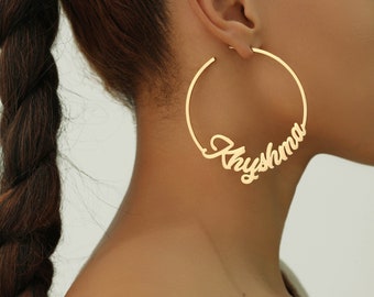 Custom Name Hoop Earrings, Personalized Name Earrings, Letter Hoop Earrings, Large Hoop Earrings, Gold Name Hoops, Personalized Gift for Her